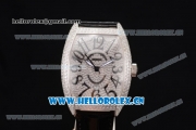 Franck Muller Casablanca Asia Automatic Steel/Diamonds Case with Diamonds Dial and Black Leather Strap Diamonds Bezel (ZF)