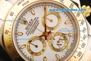 Rolex Daytona Chronograph Swiss Valjoux 7750 Automatic Movement Steel Case with White Dial and Gold Bezel-Two Tone Strap