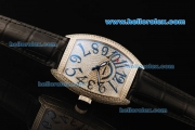 Franck Muller Casablanca Swiss ETA 2836 Automatic Movement Steel Case with Diamond Dial and Black Leather Strap