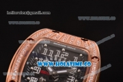 Richard Mille RM 007 Miyota 9015 Automatic Diamonds/Rose Gold Case with Skeleton Dial and White Arabic Numeal Markers (K)