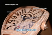 Franck Muller Casablanca Swiss ETA 2836 Automatic Rose Gold Case with Black Numeral Markers Diamond Dial and Brown Leather Strap