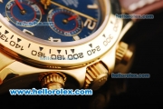 Rolex Daytona Chronograph Swiss Valjoux 7750 Automatic Movement Gold Case with Blue Dial and Brown Leather Strap