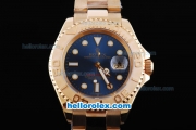 Rolex Yachtmaster Oyster Perpetual Chronometer Automatic with Blue Dial and Full Gold Bezel,Case and Strap-Round Bearl Marking-Small Calendar