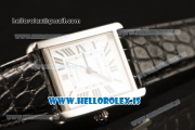 Cartier Ronde TANK SOLO Steel Square Case Equipment Ronda 763 1:1 Clone White Dial With Brown Leather