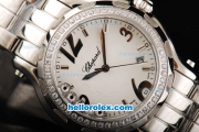 Chopard Happy Sport Miyota Quartz Movement Silver Markers with Diamond Bezel and White Dial-Lady Size