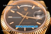 Rolex Day-Date Asia 2813/Swiss ETA 2836/Clone Rolex 3135 Automatic Yellow Gold Case with Stick Markers and Black Dial (BP)