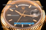 Rolex Day-Date Asia 2813/Swiss ETA 2836/Clone Rolex 3135 Automatic Yellow Gold Case with Stick Markers and Black Dial (BP)