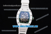 Richard Mille RM 055 Miyota 9015 Automatic Ceramic Case with Skeleton Dial White Rubber Strap and Dot Markers