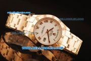 Rolex Day-Date Automatic Rose Gold Case with Diamond and White Dial-Rose Gold Strap