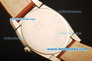 Rolex Cellini Swiss Quartz Steel Case with Pink MOP Dial and Brown Leather Strap-Diamond Markers