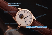 Patek Philippe Calatrava Tourbillon Automatic Rose Gold Case with White Dial and Brown Leather Strap