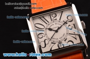 Franck Muller Master Square Swiss Quartz Steel Case with White Dial Numeral Marekrs and Orange Leather Strap