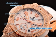 Hublot Big Bang Swiss Valjoux 7750 Automatic Movement Rose Gold Case with Diamond Bezel-White Dial and Rose Gold Markers-White Rubber Strap