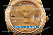 Rolex Day-Date Swiss ETA 2836 Automatic Yellow Gold Case/Bracelet with Yellow Gold Dial and Diamonds Bezel Stick Markers (BP)
