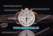 Tag Heuer Carrera Calibre 1887 Swiss Valjoux 7750 Automatic Rose Gold Case with Silver Dial and Stick Markers Brown Leather Strap (V6)