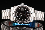 Rolex Day Date II Oyster Perpetual Automatic Movement Silver Case with Black Dial and White Stick Markers