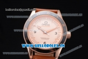 Omega Seamaster 300 Master Co-Axial Clone 8400 Automatic Rose Gold Case with Rose Gold Dial Stick/Arabic Numeral Markers and Brown Leather Strap (YF)