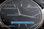 Rolex Cellini Clone Rolex 3132 Automatic Steel Case with Black Dial Black Leather Strap - (BP)