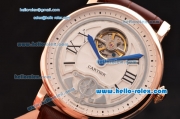 Cartier Rotonde De Tourbillon Asia 6497 Manual Winding Rose Gold Case with White Dial and Brown Leather Strap