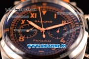 Panerai Radiomir 1940 Chronograph Bianco PAM 521 Asia Automatic Steel Case with Black Dial Roman Numeral Markers and Orange Leather Strap