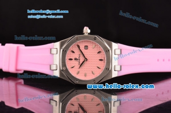 Audemars Piguet Royal Oak Lady Japanese Miyota OS2035 Quartz Steel Case with Diamond Markers White Dial and Pink Rubber Strap