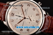 IWC Portuguese Chrono Miyota Quartz Steel Case with Brown Leather Strap White Dial and Arabic Numeral Markers