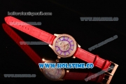 Jaeger-LeCoultre Lady Miyota Quartz Rose Gold Case with White MOP Dial Purple Stick Markers and Red Leather Strap - Diamonds Bezel