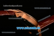 Cartier Rotonde De Miyota Quartz Rose Gold Case with White Dial Roman Numeral Markers and Brown Leather Strap