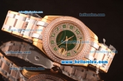 Rolex Day-Date Automatic Movement Diamond&Green Dial with Diamond Rose Gold Bezel and Green Marking