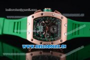 Richard Mille RM011-FM Asia ST25 Automatic Rose Gold Case with Skeleton Dial Arabic Numeral Markers and Green Rubber Strap