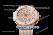 Hublot Big Bang Aero Bang Chrono Miyota Quartz Rose Gold Case with White Skeleton Dial Stick Markers and White Ceramic Bezel