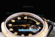 Rolex Day Date Oyster Perpetual Swiss ETA 2836 Automatic Movement Two Tone with Black Dial-Gold Bezel and Diamond Markers