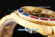 Rolex GMT Master II Swiss ETA 2836 Automatic Movement Full Gold with Colorful Diamond Bezel and White Markers
