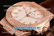 Patek Philippe Nautilus Miyota 9015 Automatic Rose Gold Case with White Dial and Brown Leather Strap
