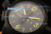 U-BOAT Italo Fontana Chronograph Miyota Quartz Movement PVD Case with Black Dial and Yellow Numeral Marker-Black Leather Strap