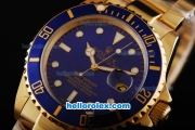 Rolex Submariner Automatic Movement Full Gold with Blue Dial and Bezel