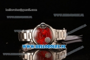 Cartier Ballon Bleu De Japanese Miyota Quartz Steel Case with Red Dial Roman Numberal Markers and Steel Bracelet