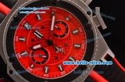 Hublot King Power Chronograph Swiss Valjoux 7750 Automatic Steel Case with Black Bezel Red Dial and White Stick Markers