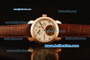Vacheron Constantin Swiss Tourbillon Manual Winding Rose Case with White Dial and Brown Leather Strap