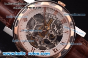 Patek Philippe Skeleton Manual Winding Movement with Black Marking and Leather Strap