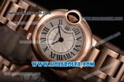 Cartier Ballon Bleu De Small Swiss Quartz Rose Gold Case/Bracelet with Silver Dial and Black Roman Numeral Markers