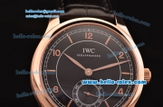 IWC Portuguese Vintage Swiss ETA 2836 Automartic Rose Gold Case with Black Dial and Black Leather Strap