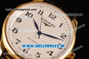 Longines Master Swiss ETA 2824 Automatic Yellow Gold Case with White Dial and Black Arabic Numeral Markers