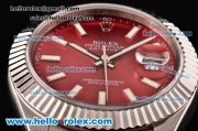 Rolex Datejust II Asia 2813 Automatic Steel Case with Red Dial and Stick Markers - ETA Coating Super LumiNova