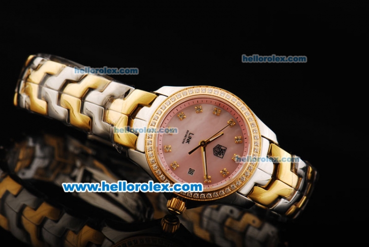 Tag Heuer Link 200 Meters Swiss Quartz Movement Pink Dial with Diamond Bezel and Two Tone Strap - Click Image to Close