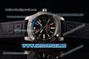 Breitling Avenger II GMT Swiss ETA 2824 Automatic Steel Case with Black Dial Black Rubber Strap and Stick Markers