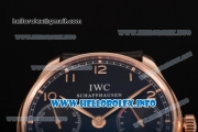 IWC Portuguese Power Reserve Clone IWC 52010 Automatic Rose Gold Case with Black Dial and Leather Strap - Arabic Numeral Markers (ZF)
