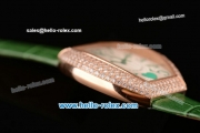 Franck Muller Heart Swiss Quartz Rose Gold Case with Green Leather Strap Diamond Bezel and White Dial - ETA Coating