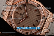 Audemars Piguet Royal Oak Lady Swiss Quartz Rose Gold/Diamonds Case with Grey Dial and Grey Leather Strap (EF)