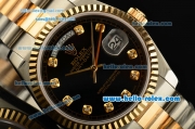 Rolex Day-Date Rolex 3156 Automatic Steel Case with Two Tone Strap Black Dial and Diamond Markers